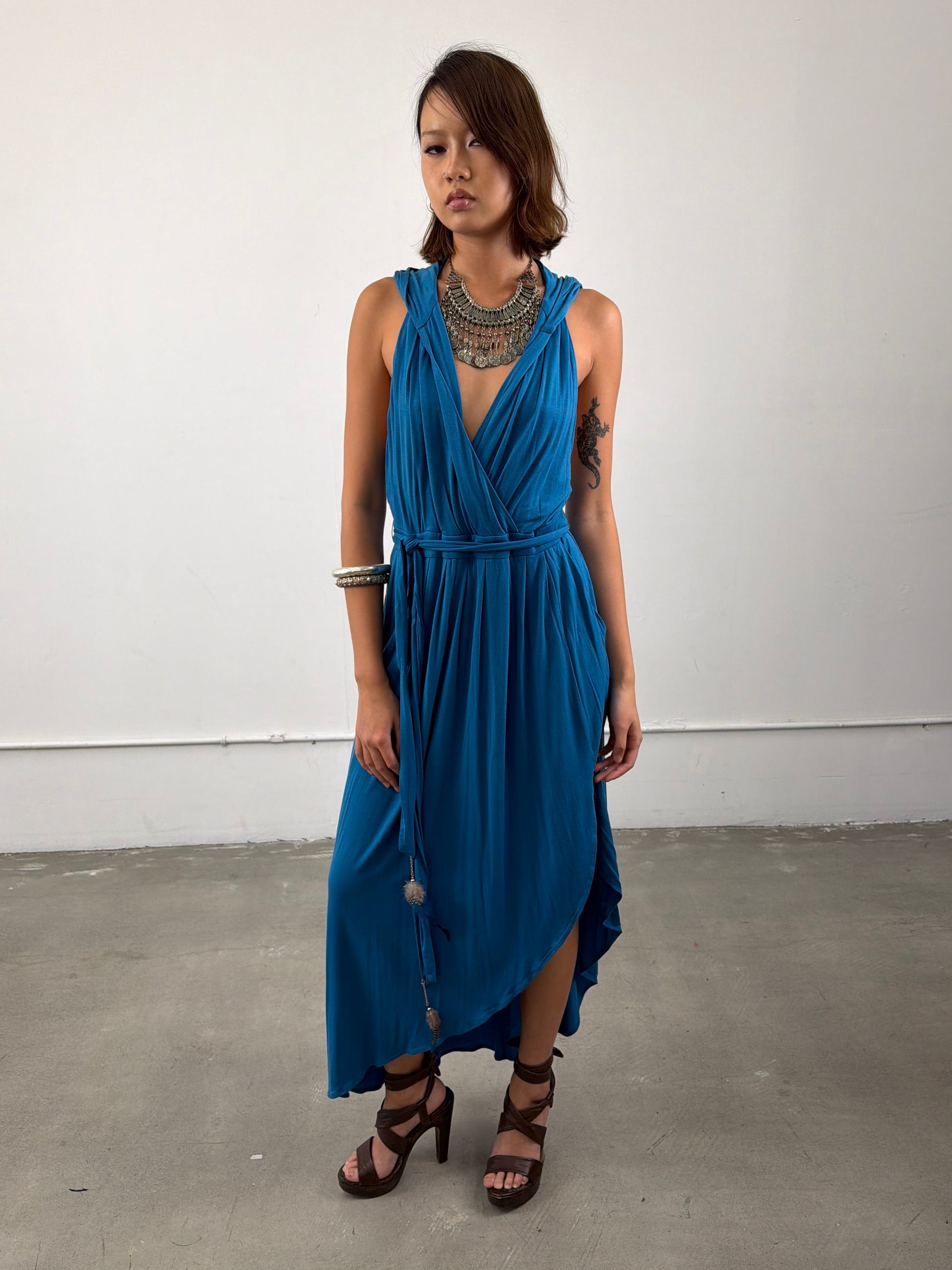 Bebe Hooded Dress w Feather Tassel