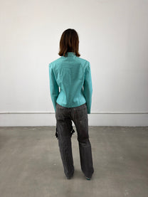 ‘Élodie’ Teal Leather Jacket