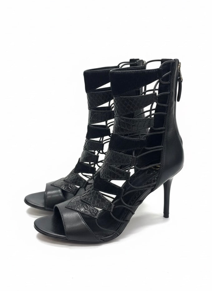 ‘Zenovia’ ponyhair and python skin heels