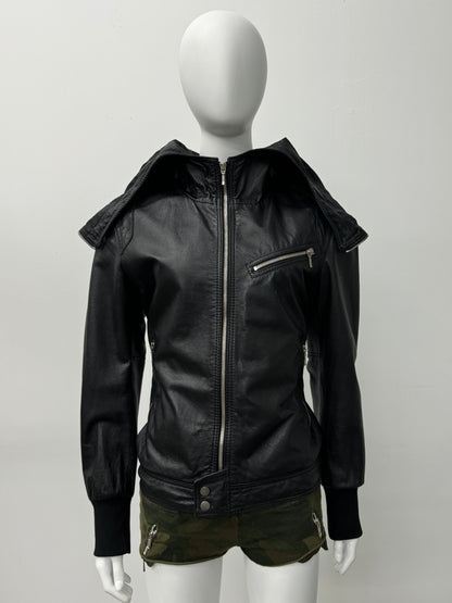 'Marloes' Hooded Leather Jacket