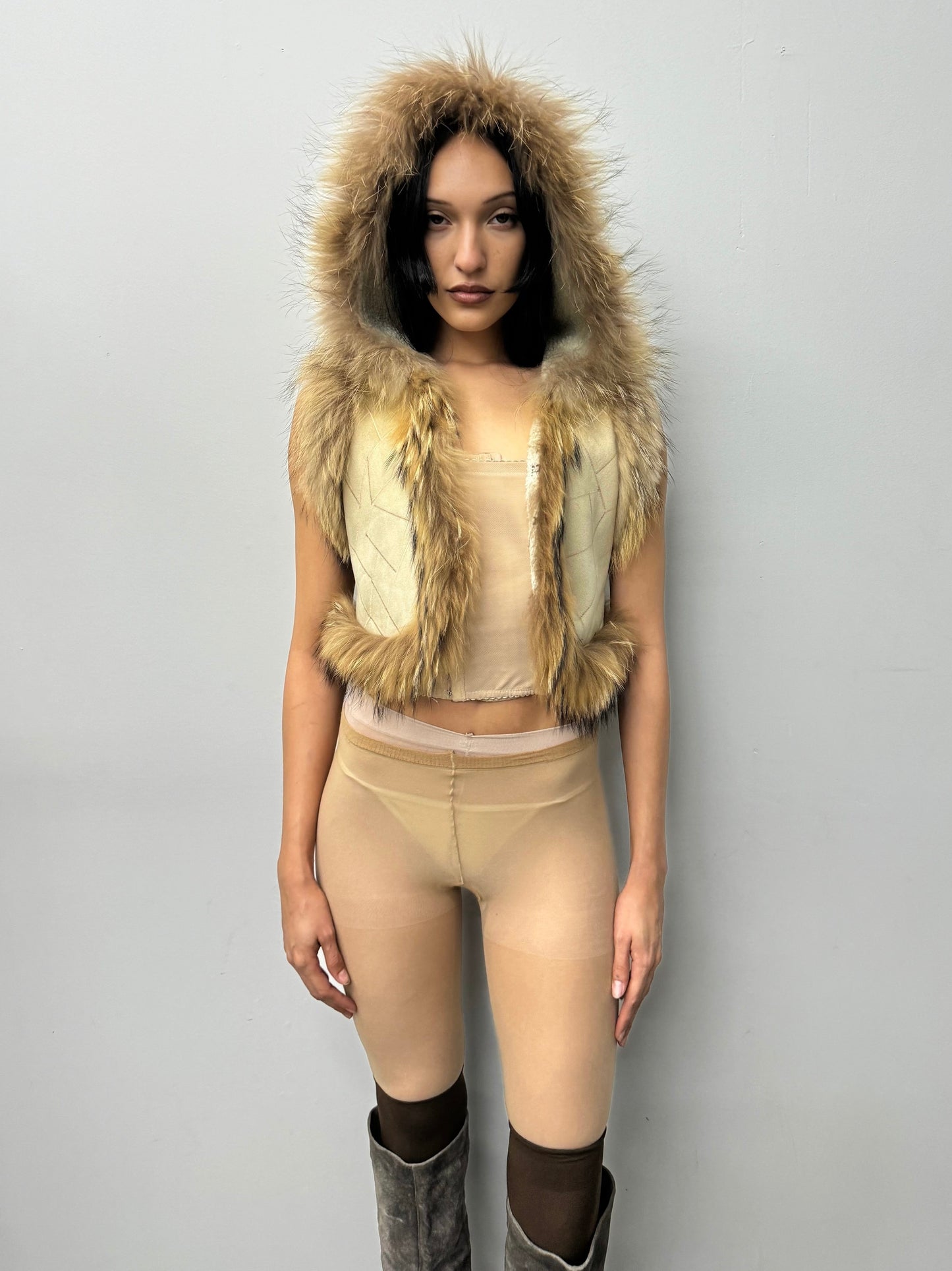 'Anouk' Fox Trim Hooded Vest