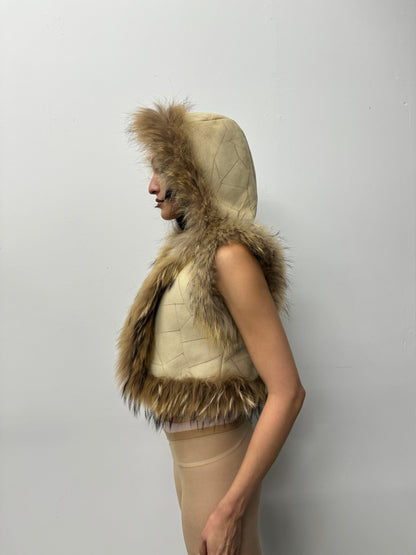 'Anouk' Fox Trim Hooded Vest