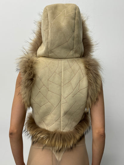 'Anouk' Fox Trim Hooded Vest