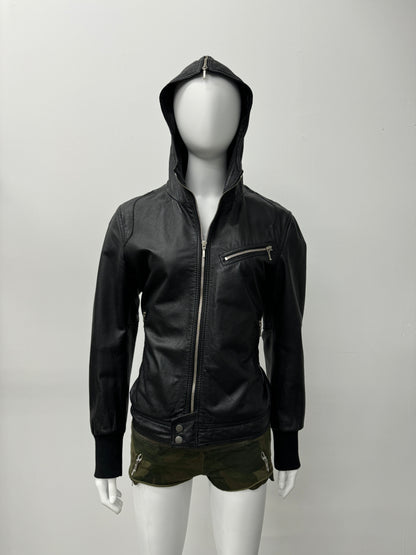 'Marloes' Hooded Leather Jacket