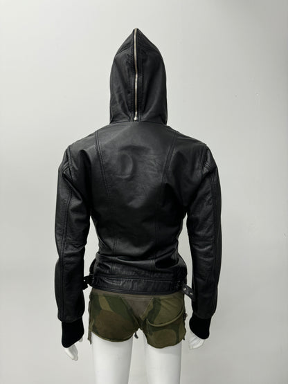 'Marloes' Hooded Leather Jacket